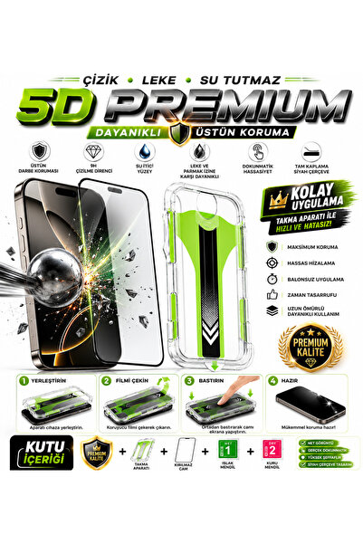 Astakos iPhone 15 Pro Max Uyumlu 5D Takma Aparatlı Kolay Uygulama Siyah Çerçe...