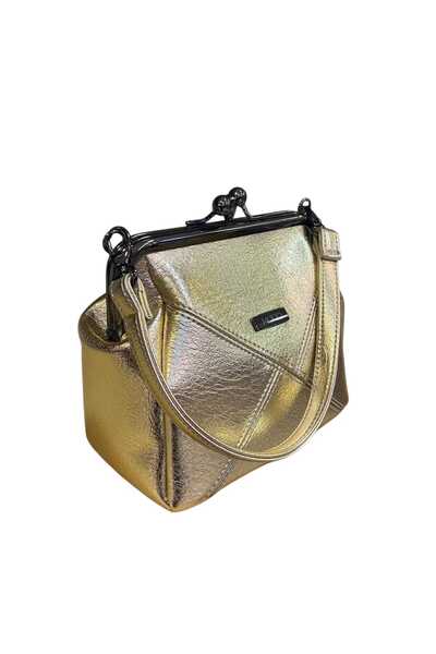 Senna Collection Wonderful Clip Detailed Crossbody and Hand-Held Bag Gold