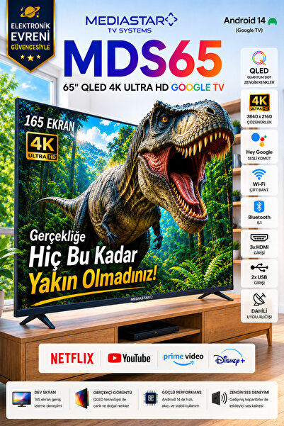 Mediastar 65 inç QLED TV / Google TV / Android 14 QLED televizyon / 65 inç 4K...