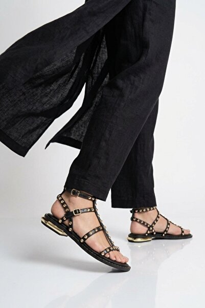 Ewoll Black Women's Flat Sandals