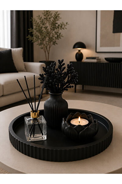 Sisay Home Siyah Dekoratif Tepsi Mumluk Vazo Oda Kokusu Seti | Modern Salon D...