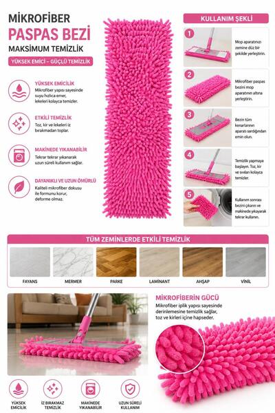 Bay Bozdağ Mipex 60 cm Mikrofiber Maksimum Mop Yedeği – Islak & Kuru Temizlik...