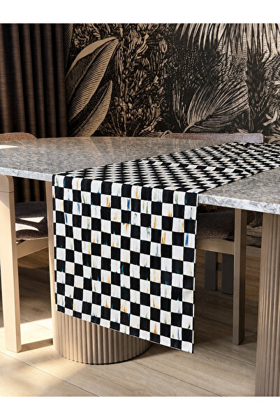 Skhome Checkered Floral Modern Decorative Printed Runner 1 Piece 40X140Cm (Sk...