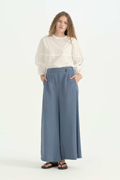 Nihan Asymmetrical Closure Wide Leg Modal Pants - Indigo