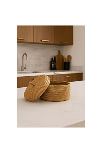 Empressco Multi-Purpose Basket with Natural Jute Drawstring and Wicker Lid, S...