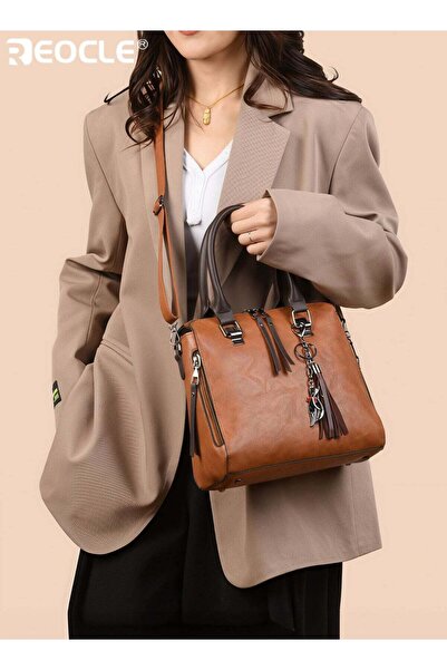 REOCLE Women's Leather Tote Handbag Crossbody Bags with Little Fox Pendant Sa...