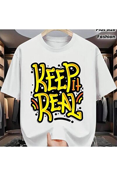 12 Teknoloji تي شيرت رجالي صيفي أنيق بطباعة "KEEP IT REAL" باللون الأزرق المل...