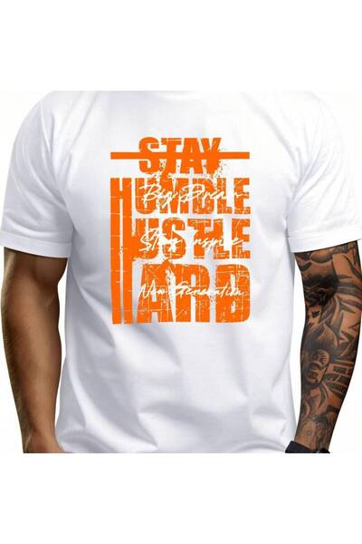 NOURAM تي شيرت رجالي بتصميم عصري غير رسمي مع تصميم عبارة تحفيزية "Stay Humble...
