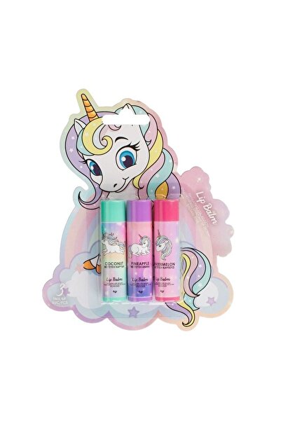 Ushas Set 3 balsamuri de buze Unicorn, 3 arome, 4 g fiecare – cadou colorat p...