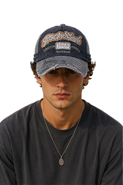 HatClub Exclusive Men's Vintage Washed Baseball Cap with Rock Shark Embroider...