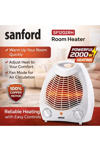 Sanford مروحة تدفئة للغرفة SF1202RH بقوة 2000 واط مع إعدادين للحرارة