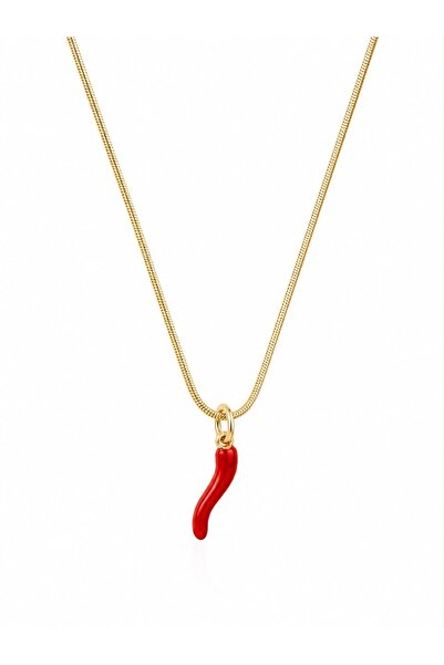 Hector&Co. Jewellery Kırmızı Biber Figürlü Altın Renk Yılan Zincir Kadın Kolye