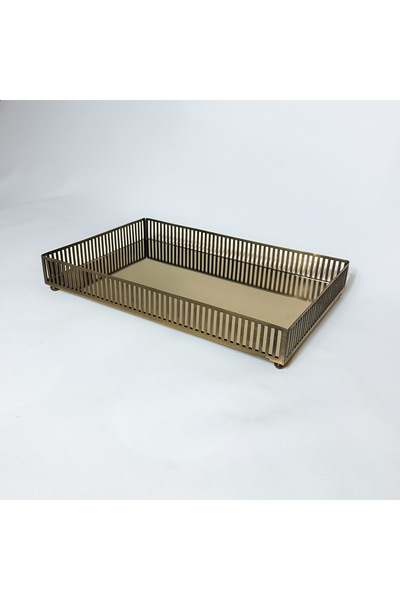 ottolamp Antik Pirinç Eskitme Çizgili Bronz Aynalı Dekoratif Sunum Tepsisi 38...