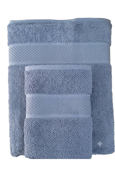 Özdilek Colored 100% Cotton Towel Set Dark Blue Color (Hand Towel+Bath Towel)