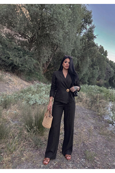 Siner Fashion Women's Oversize Wide Cut Jacket and Trousers Set with Buckle D...