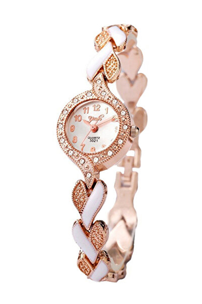 VeeShop Ceas de dama elegant, curea metalica cu inimioare delicate bicolore s...