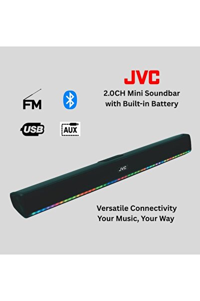 JVC 2.0 CH Bluetooth Soundbar with Built-in Battery, LED Display, 400W PMPO O...