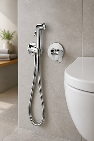 İSAOĞLU YAPI Silver Taharetmatik and Hand Shower Set Complete Set First Quali...