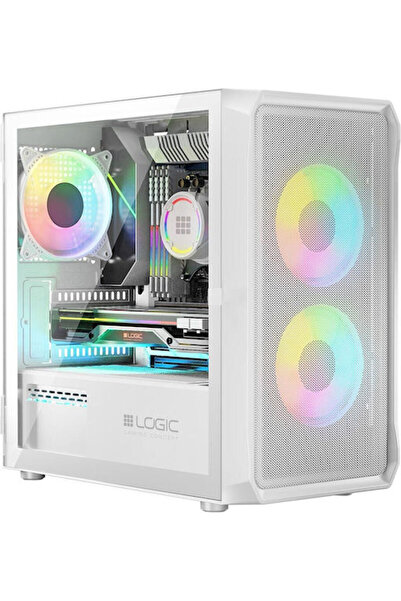 LOGİC Carcasă PC Portos ARGB Gaming Mini Tower cu geam lateral alb