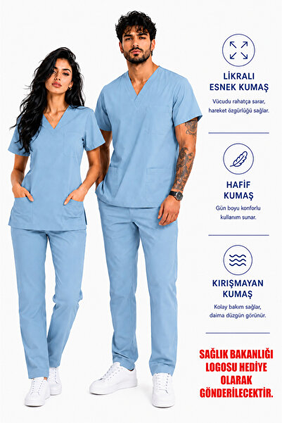 İNCİ ÜNİFORMA Lacivert Likralı Kadın Scrubs Takım Hemşire Doktor Forması V Ya...