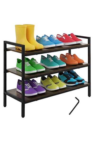 Ruhhy Pantofar cu 3 rafturi, negru-maro, metalic, MDF, 79x30x58.5cm