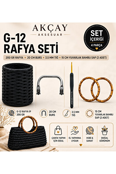 Akçay Aksesuar Bag Making Kit Raffia Paper String and Round Handle Crochet Hook