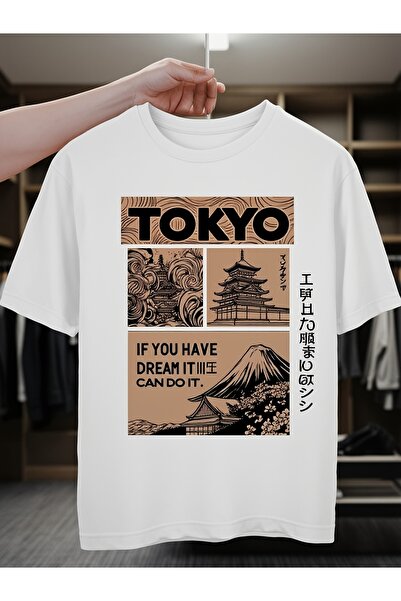 LİNA06 Tokyo Men's TShirt Japanese Castle Mount Fuji Vintage Pattern Pure Pre...