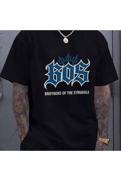 1001 Line تي شيرت رجالي بياقة دائرية بتصميم جرافيكي جوثي جريء BOS Brothers of...