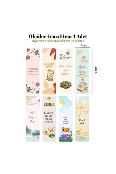 Seçkin Trend 8'li Motivasyon Sözlü Kitap Ayracı Seti-4, 4x14cm, Su ve Neme Karşı Laminasyonlu.