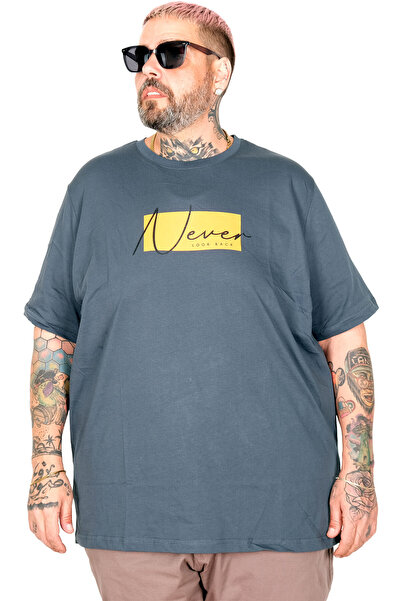 ModeXL Mode XL Large Size T-Shirt Bıs Yaka Never U26125 Petrol Green
