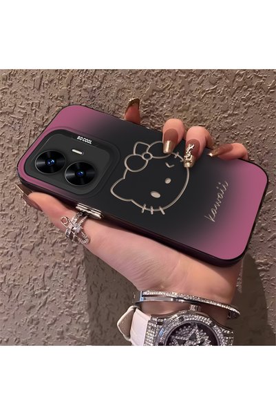 SLIMFELT Realme C55 Uyumlu Sade Kedi Desenli Sert Kılıf, Düşmeye Dayanıklı Si...
