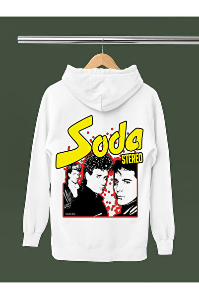 MAGORS سويت شيرت روك بقلنسوة من القطن مطبوع عليه SODA STEREO بأكمام طويلة و3 ...