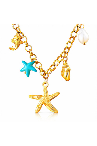 OEM Colier Starfish Blue Charms, din oțel inoxidabil, cu sea Collection, plac...
