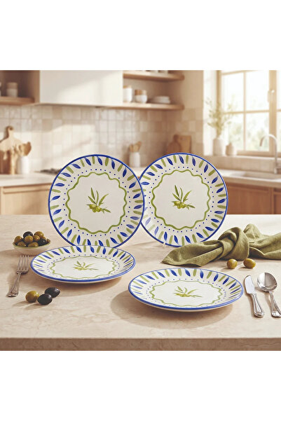 Güral Porselen Zeytin Dalı 19 cm 4lü Porselen Pasta Tabağı Seti