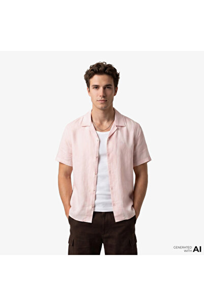 Calvin Klein Camp Collar Solid Class Erkek Turuncu Keten Gömlek