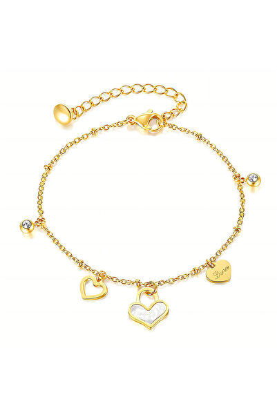 OEM Brățară Lock Love Charm aurie, din oțel inoxidabil, cu heart și zirconiu ...