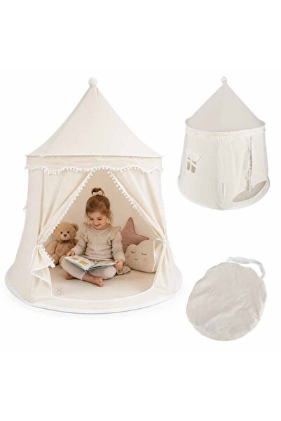 Ikonka Cort de joaca pentru copii White Tipi, design stabil, cu 2 ferestre