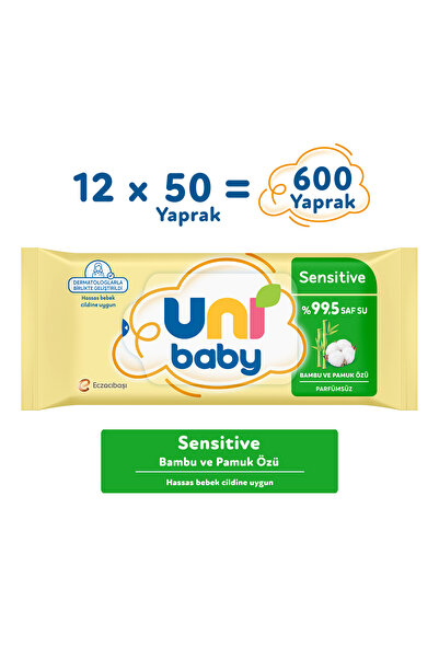 Uni Baby Sensitive Bambu & Pamuk Özlü Islak Bebek Mendil 12X50 600 Yaprak