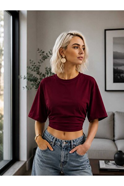 Martin Kadın Bele Oturan Yarasa Kollu Premium Crop Bluz