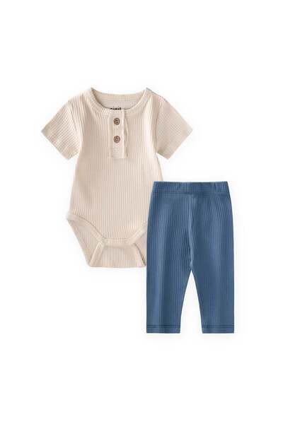 Cigit Basic Bodysuit Set 0-3 Years a Beige - Indigo