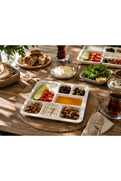 PALU GASTRO 2 Pcs 7-Compartment Square Porcelain Breakfast Plate and Sauce Bo...