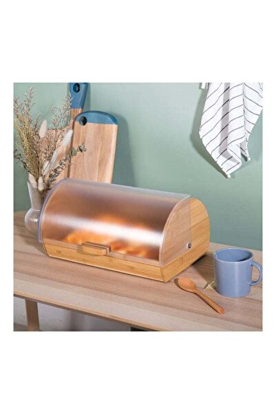 Danube Home Aaron Bamboo Bread Box With Frosted Clear Ps Cover, Natural Bambo...