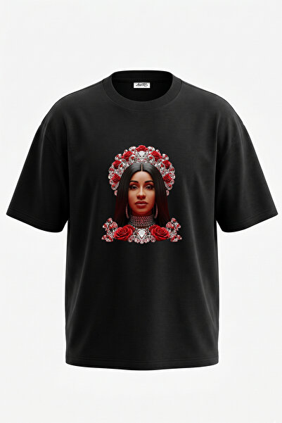 Anetos Cardi B_21 Design Printed Unisex Oversize Black Tshirt