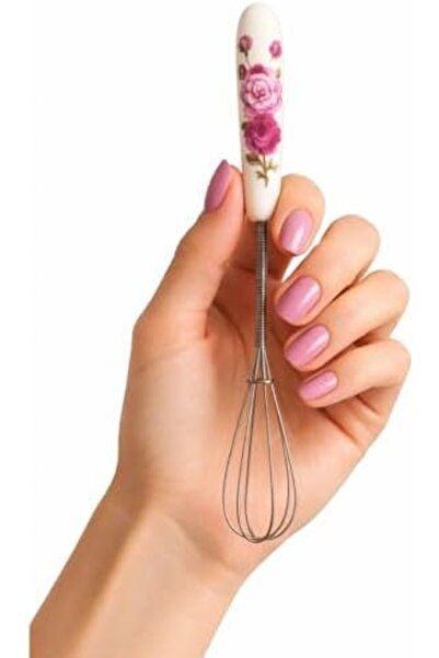 Yıldızan Edl Shop Porcelain Handle Whisk, Pink Floral Pattern, Stainless Stee...