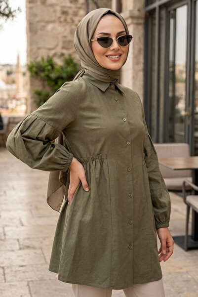 N.S NEVA STYLE Buttoned Green Hijab Tunic 20377Cy