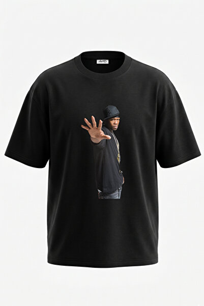 Anetos 50 Cent_19 dizajn, štampana unisex majica oversize crne boje