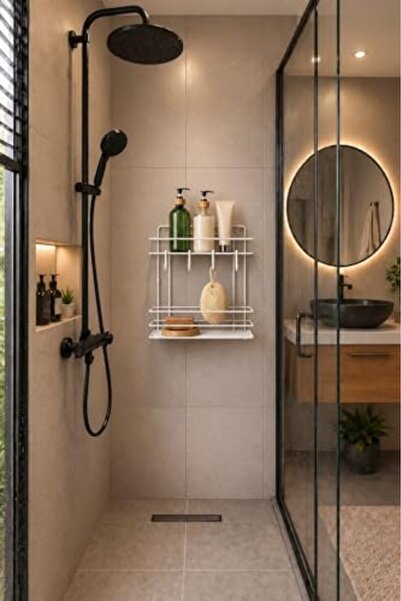 Yıldızan Edl Shop White Adhesive Shower Shelf 2-Tier Bathroom Organizer Shamp...