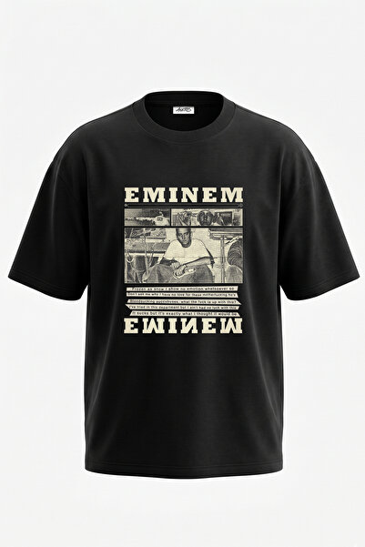 Anetos Eminem_49 dizajn, štampana unisex majica prevelikog kroja, crna