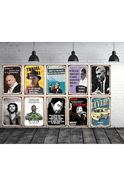 TAKIFİX Retro Ahşap Tablo Devrimci Seti Ahmet Kaya Yılmaz Güney Tuncel Kurtiz...
