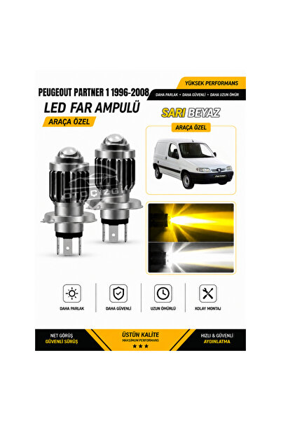 Oto Çizgi Peugeot Partner 1 1996-2008 H4 LED Far Ampulü Sarı-Beyaz Işık Canbu...